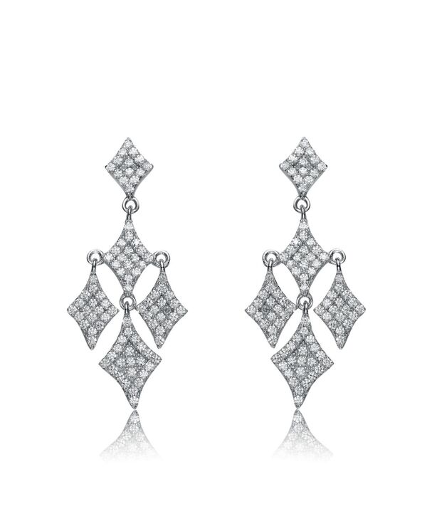 【送料無料】 ジュネヴィヴェ レディース ピアス・イヤリング アクセサリー Sterling Silver White Gold Plated Cubic Zirconia Chandelier Dangling Earrings Silver