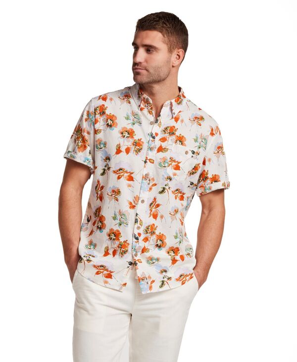【貨物輸送無料】 ウェザープルーフ メンズ プルオーバー トップス Men\u0027s Short-Sleeve Print Linen Cotton Shirt Terracotta
