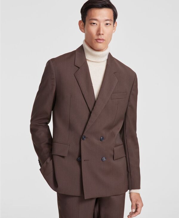 【送料無料】 ヒューゴボス メンズ ジャケット・ブルゾン アウター HUGO by Men's Modern-Fit Solid Wool Suit Separate Double-Breasted Jacket Med Brown｜ReVida 店
