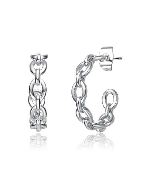 【送料無料】 ジュネヴィヴェ レディース ピアス・イヤリング アクセサリー Sterling Silver Modern Chain Link C-Hoop Earrings Silver