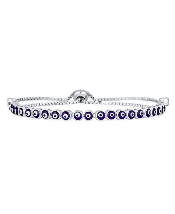 【送料無料】 ブリング レディース ブレスレット・バングル・アンクレット アクセサリー Round Shape Spiritual Protection Thin Layering Navy Blue Evil Eye Bolo Slide Style Bracelet .925 Sterling Silver Adjustable Navy