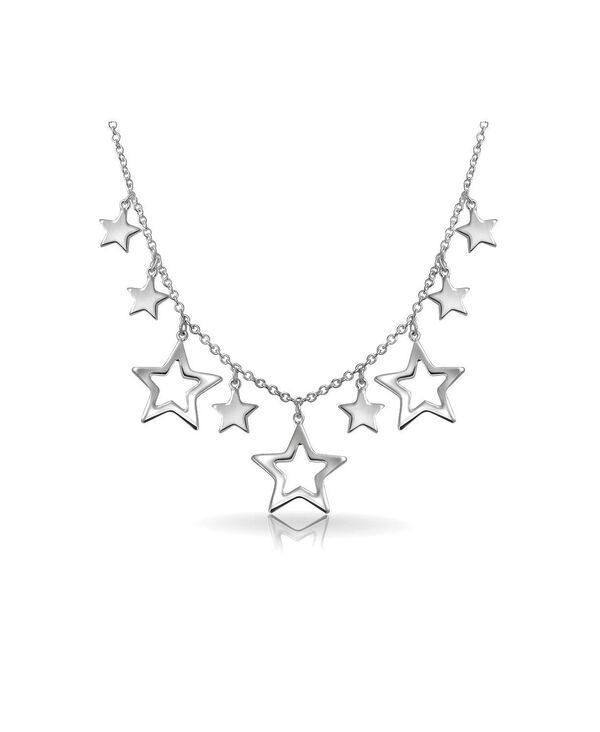 【送料無料】 ブリング レディース ネックレス・チョーカー・ペンダントトップ アクセサリー Celestial USA Patriotic Multi Stars American Rock Open Dangle Star Bib Statement Collarbone Necklace .925 Sterling Silver Silver white