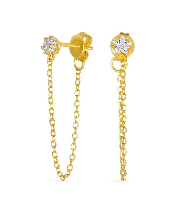 【送料無料】 ブリング レディース ピアス・イヤリング アクセサリー Minimalist Star CZ Stud Earrings with Delicate Chain in or Gold clear