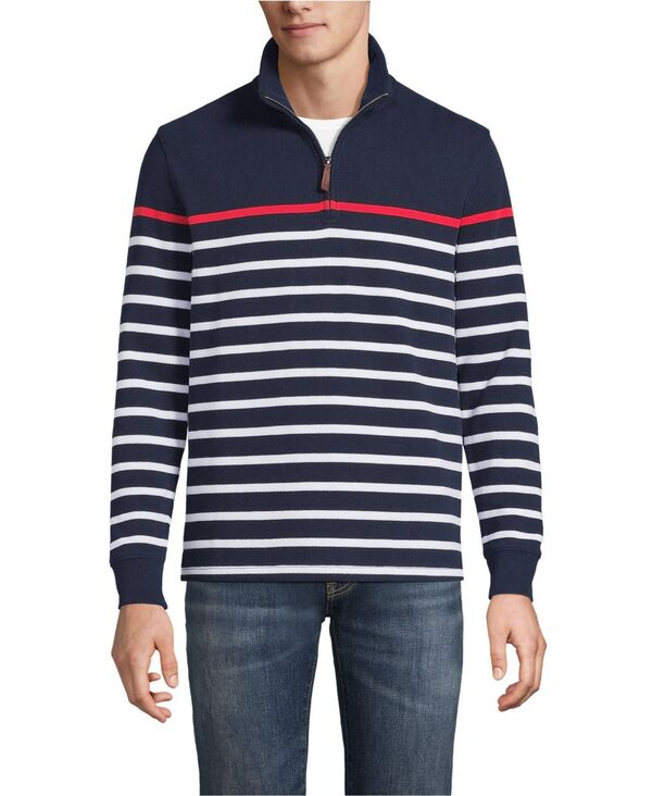 【送料無料】 ランズエンド メンズ パーカー・スウェット アウター Men's Bedford Rib Casual Quarter Zip Pullover Sweater Navy/white placed stripe 18,235円