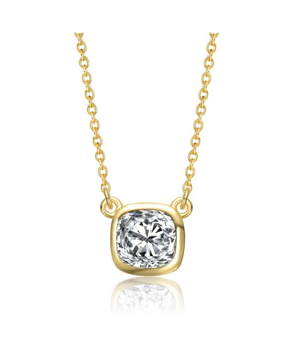 【送料無料】 ジュネヴィヴェ レディース ネックレス・チョーカー・ペンダントトップ アクセサリー Sterling Plated with Bezel Set Clear Cubic Zirconia Solitaire Necklace Gold