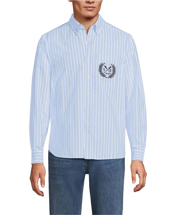 【送料無料】 ランズエンド メンズ シャツ トップス Men's Long Sleeve Easy Fit Sail Rigger Oxford Shirt Le crest/soft blue stripe