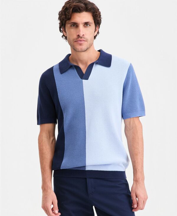 【送料無料】 アルファニ メンズ ニット・セーター アウター Men's Cotton Colorblocked Johnny Collar Sweater Neo Navy|ReVida 店