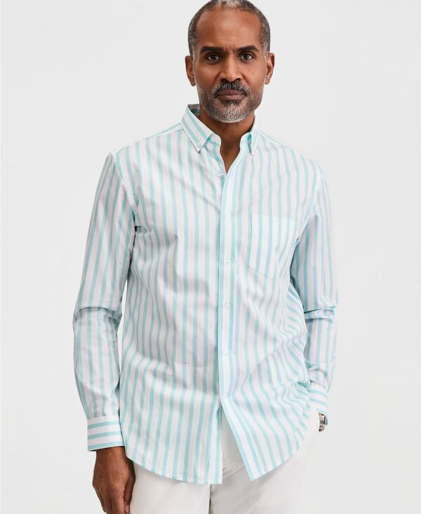 【貨物輸送無料】 野球クラブお部屋 メンズ プルオーバー トップス Men\u0027s Long Sleeve Poplin Shirt Poplin Stripe Yd - Tibetan Stone