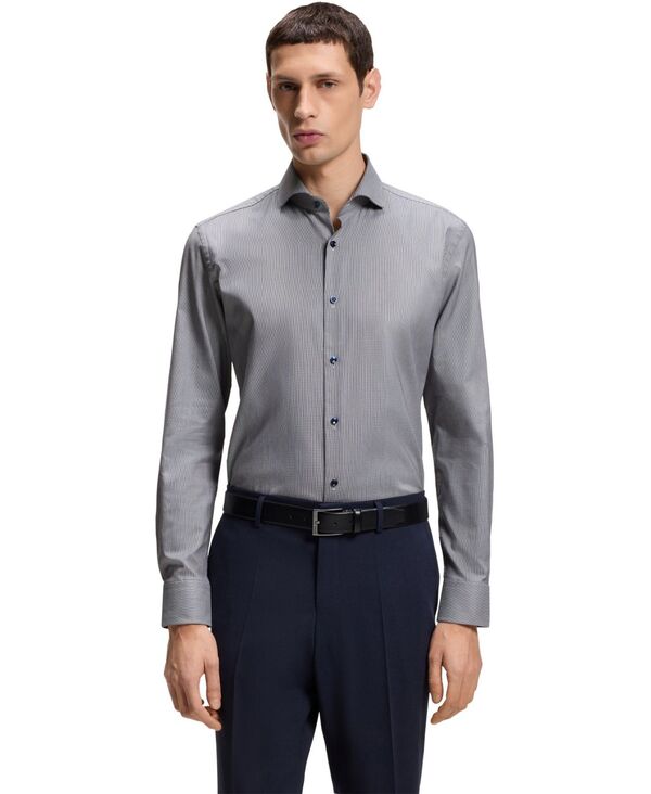 【送料無料】 ヒューゴボス メンズ シャツ トップス BOSS by Men Stretch Cotton Structured Slim-Fit Dress Shirt Dark Blue