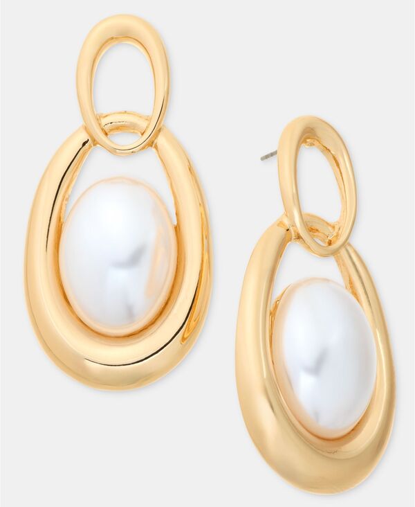 【送料無料】 アイ.エヌ.シー インターナショナル コンセプト レディース ピアス・イヤリング アクセサリー Imitation Pearl Open Oval Drop Earrings Gold