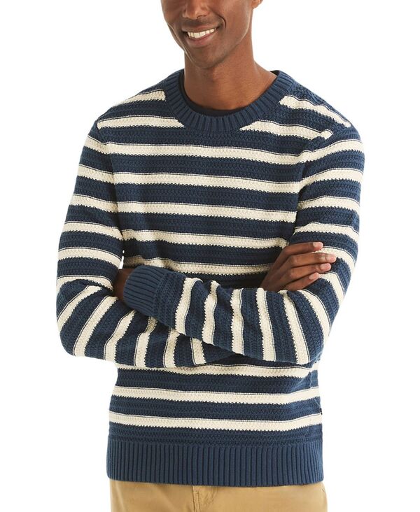 【送料無料】 ナウティカ メンズ ニット・セーター アウター Men's Textured Striped Crewneck Sweater Lapis Blue