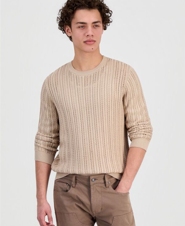【送料無料】 ゲス メンズ ニット・セーター アウター Men's Herringbone-Texture Crewneck Sweater NEUTRAL SAND｜ReVida 店