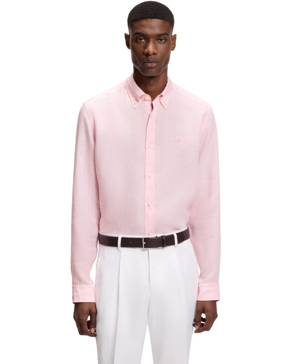 【送料無料】 ヒューゴボス メンズ シャツ トップス Men Regular-Fit Button-Down Linen Dress Shirt Open Pink
