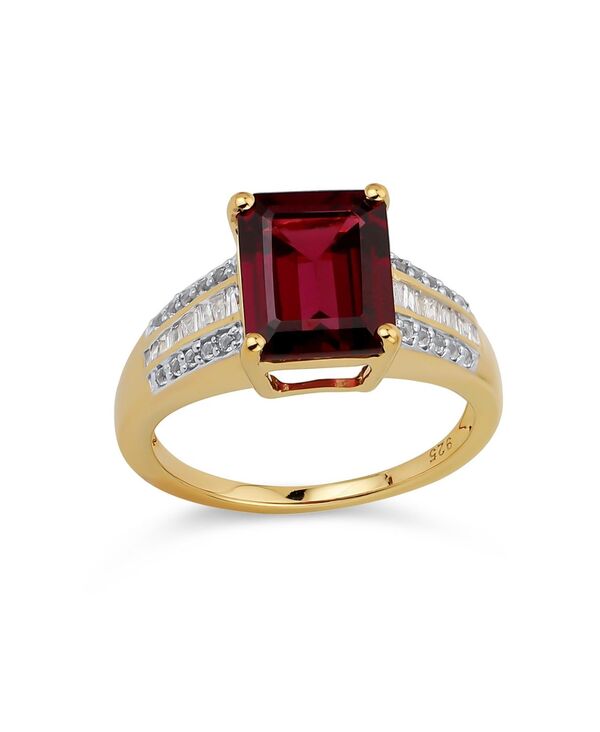 【送料無料】 ブリング レディース リング アクセサリー Art Deco Style 3CT Garnet Baguette Side Stone Ring 14K Gold Vermeil Sterling Silver Red garnet｜ReVida 店