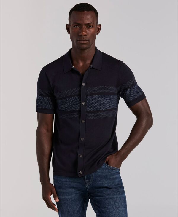 【送料無料】 ペリーエリス メンズ シャツ トップス Men's Textured Button Front Shirt Dark Sapphire