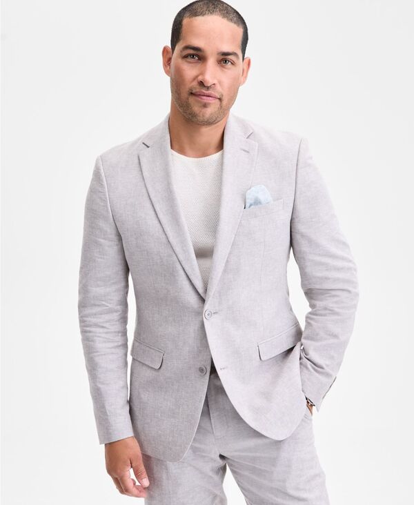 【送料無料】 バースリー メンズ ジャケット・ブルゾン アウター Men's Slim-Fit Linen Suit Jacket Gray