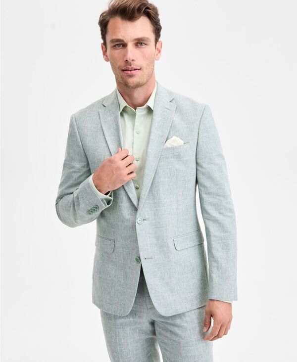 【送料無料】 バースリー メンズ ジャケット・ブルゾン アウター Men's Slim-Fit Linen Suit Jacket Green Plaid