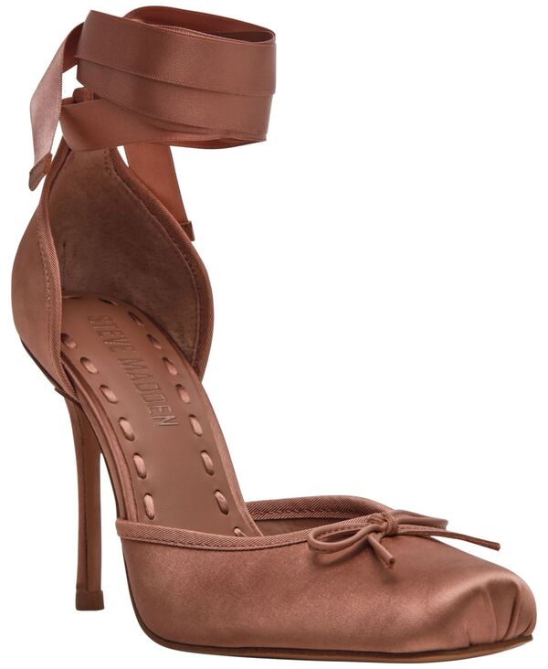 【貨物輸送無料】 スティーブ マデン レディース パンプス シューズ Women\u0027s Larina Lace-Up High-Heel Ballet Pumps Tan Satin