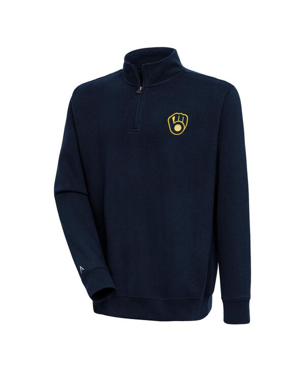 【送料無料】 アンティグア メンズ パーカー・スウェット アウター Men's Navy Milwaukee Brewers Victory Quarter-Zip Pullover Sweatshirt Navy