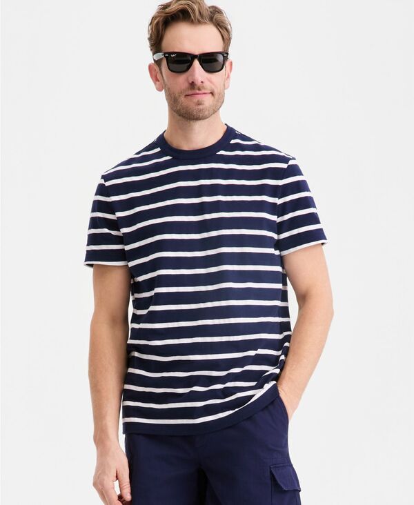 【送料無料】 クラブルーム メンズ Tシャツ トップス Men's Sail Stripe T-Shirt Crew Sail Stripe Knit - Navy Blue
