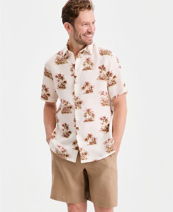 【貨物輸送無料】 野球クラブお部屋 メンズ プルオーバー トップス Men\u0027s Cabo Tropical Scene Short-Sleeve Shirt Cabo Tropical Scenic Print  - Winter Ivory