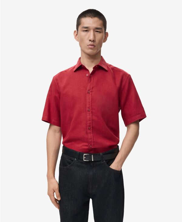 【送料無料】 マンゴ メンズ シャツ トップス Men's Short Sleeved Cotton Shirt Red