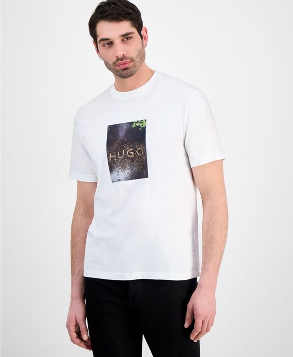 【送料無料】 ヒューゴボス メンズ Tシャツ トップス Hugo by Men's Applique Print T-Shirt White