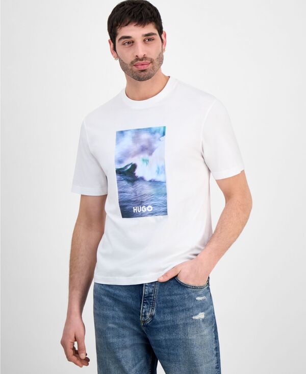 【送料無料】 ヒューゴボス メンズ Tシャツ トップス Hugo by Men's Wave Applique T-Shirt White｜ReVida 店 9,436円