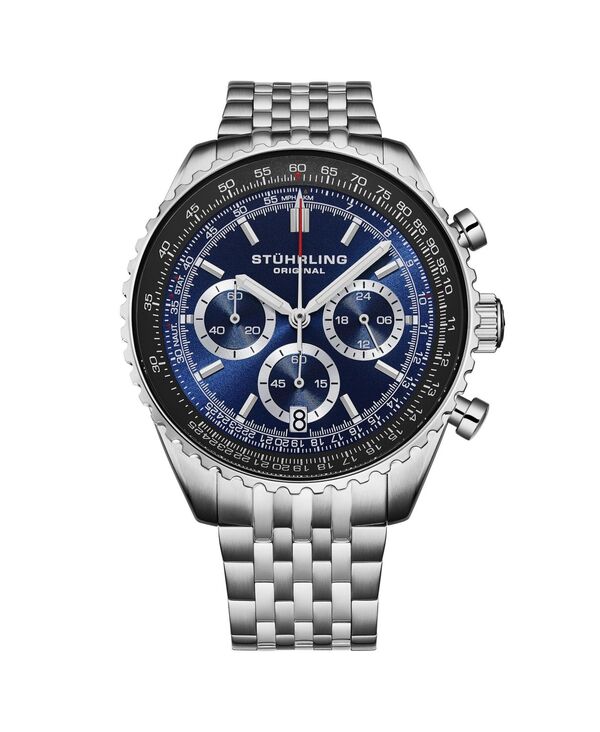 【貨物輸送無料】 ストゥーリング メンズ ウオッチ 付属品 Men s 1010B Quartz Chronograph Watch 42粍 Stainless Steel Case Silver Dial Steel Bracelet Blue