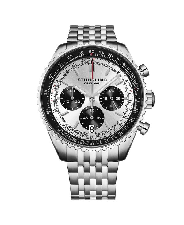 【貨物輸送無料】 ストゥーリング メンズ ウオッチ 付属品 Men s 1010B Quartz Chronograph Watch 42粍 Stainless Steel Case Silver Dial Steel Bracelet Silver