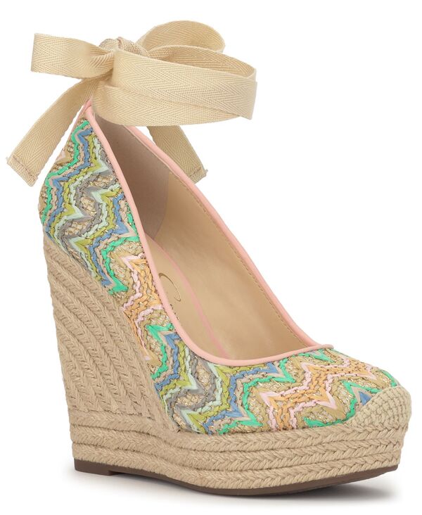 【送料無料】 ジェシカシンプソン レディース サンダル シューズ Women's Zexie Espadrille Wedge Sandals Blue Green Multi Raffia