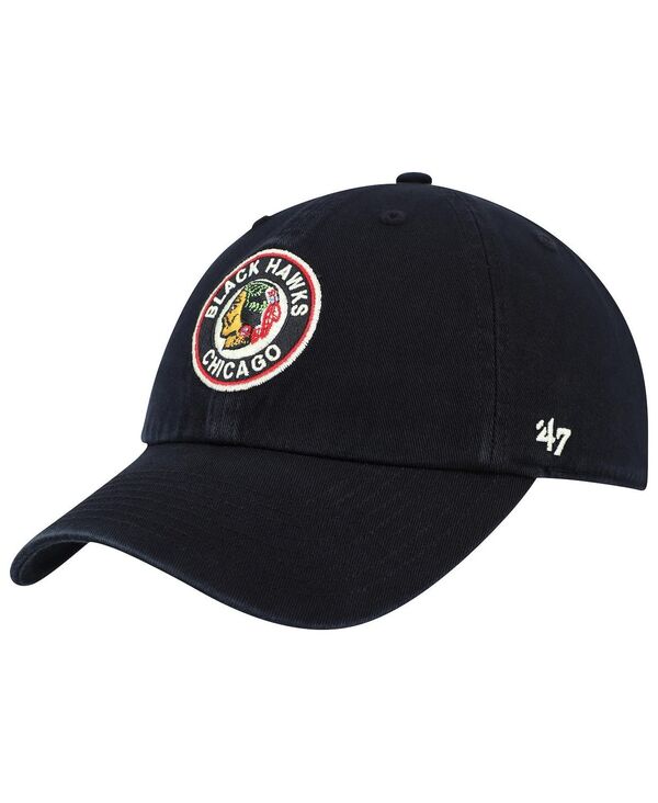 【送料無料】 47ブランド メンズ 帽子 アクセサリー Men's Black Chicago Blackhawks Clean Up Adjustable Hat Black｜ReVida 店