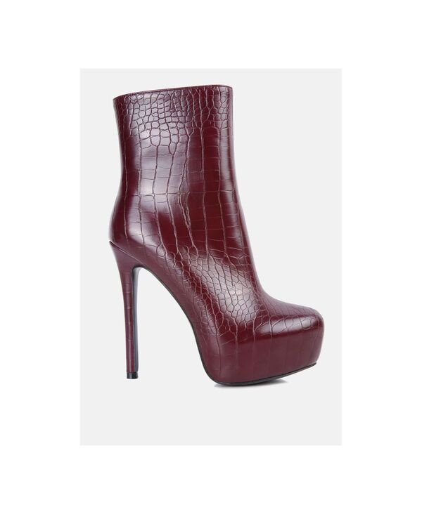 【送料無料】 ロンドンラグ レディース ブーツ・レインブーツ シューズ Womens orion high heeled croc ankle boot Medium red