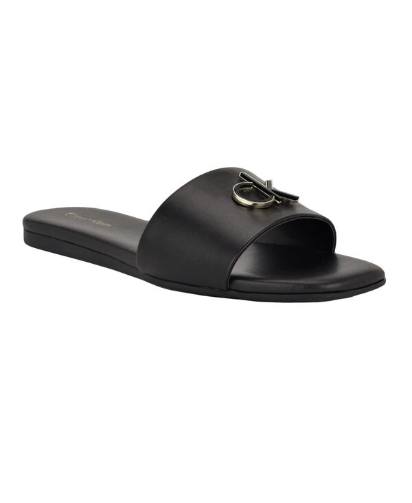 【送料無料】 カルバンクライン レディース サンダル シューズ Women's Yancie Logo Flat Slide Sandals Black|ReVida 店