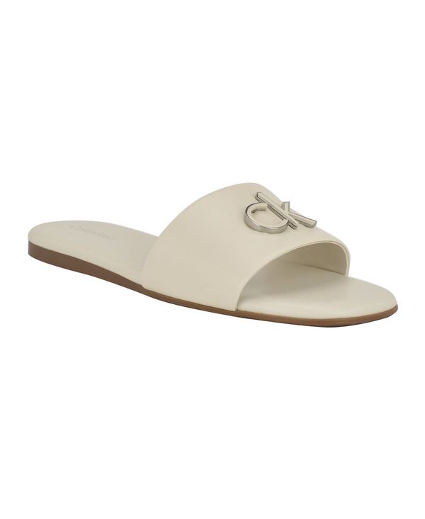 【送料無料】 カルバンクライン レディース サンダル シューズ Women\'s Yancie Logo Flat Slide Sandals Ivory｜ReVida 店
