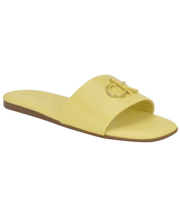 【送料無料】 カルバンクライン レディース サンダル シューズ Women's Yancie Logo Flat Slide Sandals Yellow|ReVida 店