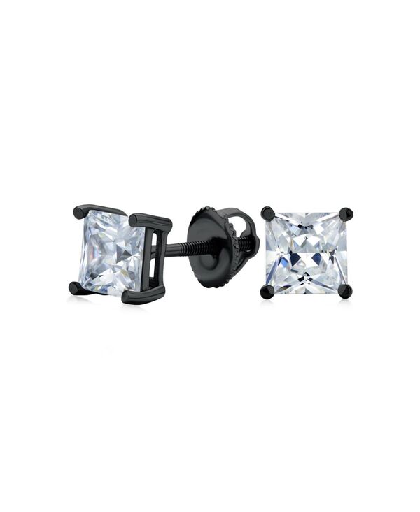 【送料無料】 ブリング レディース ピアス・イヤリング アクセサリー Clear Square Princess Cut Cubic Zirconia Solitaire Stud Earrings Women CZ Secure Screw Back Black Gold Plated .925 Sterling Silver Black clear｜ReVida 店