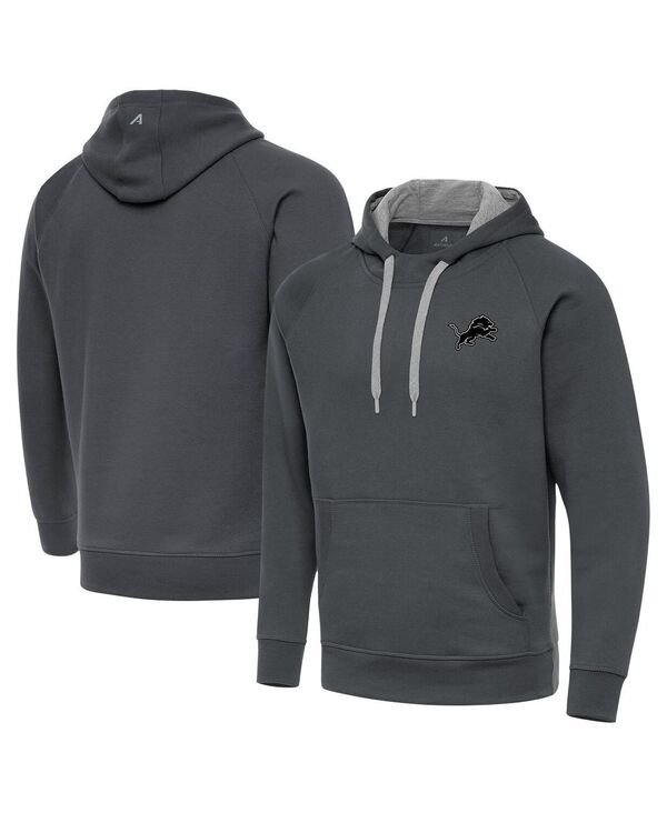 【送料無料】 アンティグア メンズ パーカー・スウェット アウター Men's Charcoal Detroit Lions Brushed Carbon Victory Pullover Hoodie Charcoal