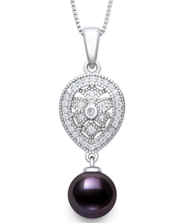 【送料無料】 ベル ドゥ メール レディース ネックレス・チョーカー・ペンダントトップ アクセサリー Freshwater Peacock Black Pearl (8-9mm) and Lab Created Sapphire Drop Necklace in Sterling Silver Black