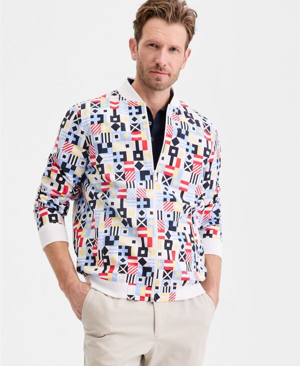 【送料無料】 クラブルーム メンズ ジャケット・ブルゾン アウター Men's Nautical Flag Print Windbreaker Navy Flag Geos Print - Bright White