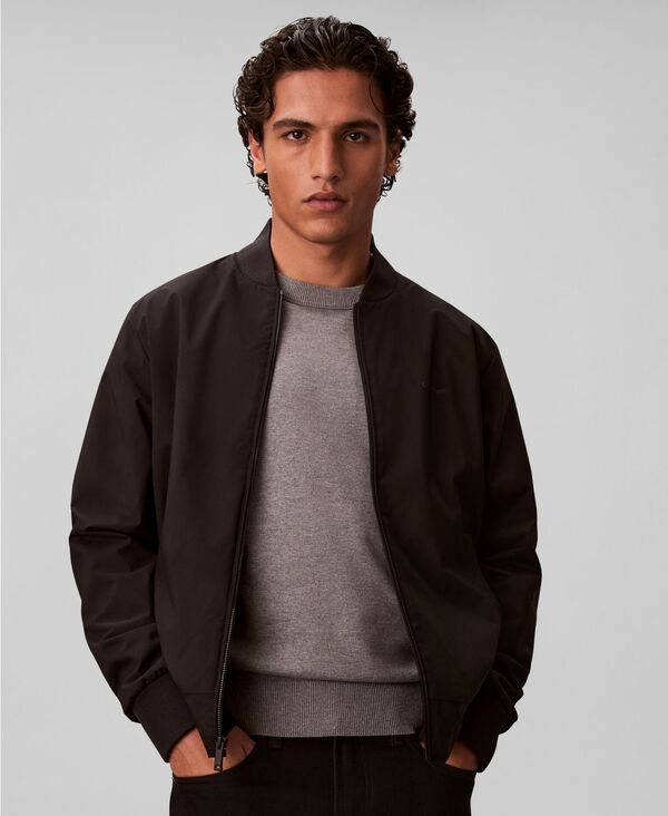 【送料無料】 カルバンクライン メンズ ジャケット・ブルゾン アウター Men's Birdseye Round Collar Bomber Jacket Black