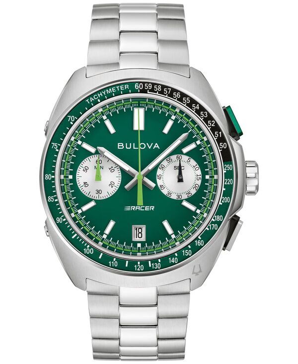 【送料無料】 ブロバ メンズ 腕時計 アクセサリー Men's Racing Racer Silver-Tone Stainless Steel Bracelet Watch 42mm Silver-tone
