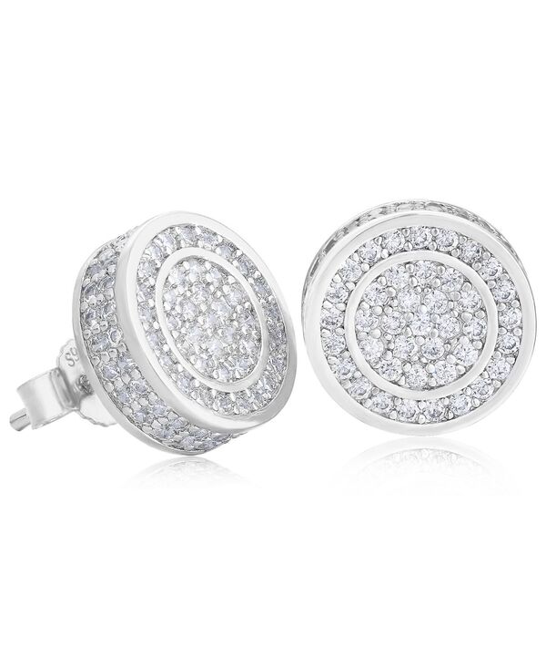 【送料無料】 ローナ サットン メンズ ピアス・イヤリング アクセサリー Men's Halo Iced Earrings in 14k White Gold Plated Sterling Silver Silver｜ReVida 店