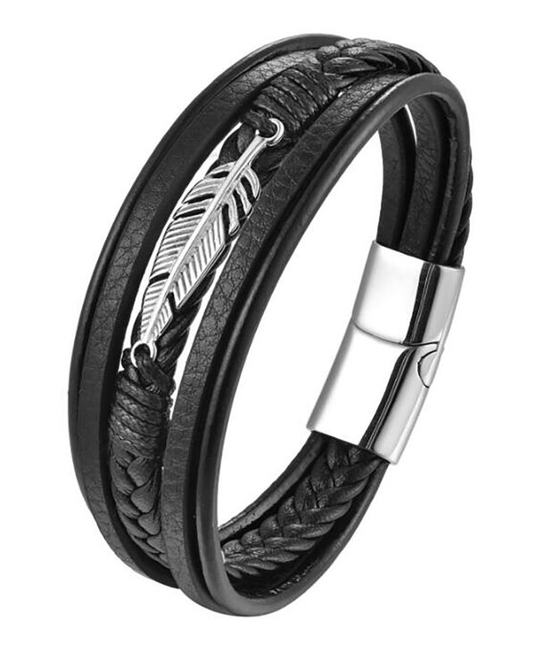 【送料無料】 ローナ サットン メンズ ブレスレット・バングル・アンクレット アクセサリー Men's Alaris Leather & Stainless Steel Bracelet Black|ReVida 店