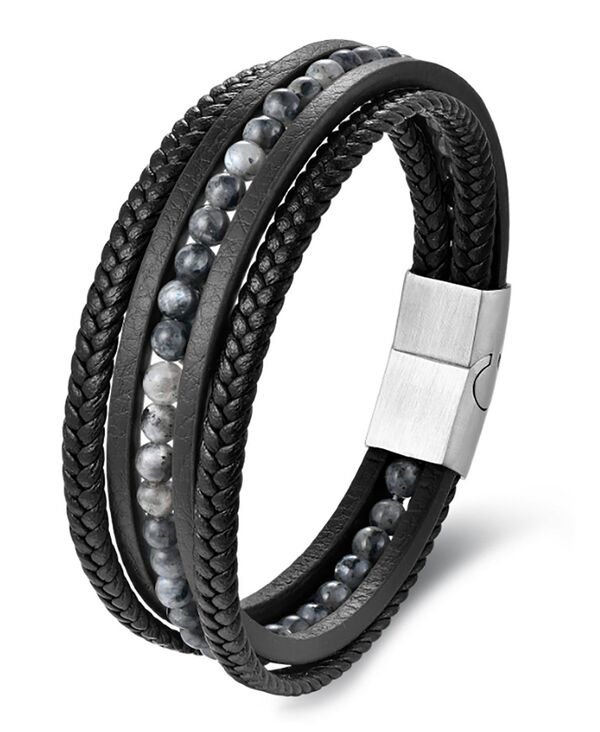 【送料無料】 ローナ サットン メンズ ブレスレット・バングル・アンクレット アクセサリー Men's Band Leather Bracelet in Stainless Steel Black|ReVida 店