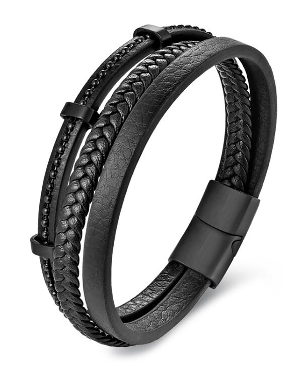【送料無料】 ローナ サットン メンズ ブレスレット・バングル・アンクレット アクセサリー Men's Ardent Leather & Stainless Steel Bracelet Black