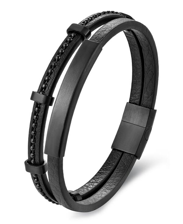 【送料無料】 ローナ サットン メンズ ブレスレット・バングル・アンクレット アクセサリー Men's Sable Edge Leather & Stainless Steel Bracelet Black|ReVida 店