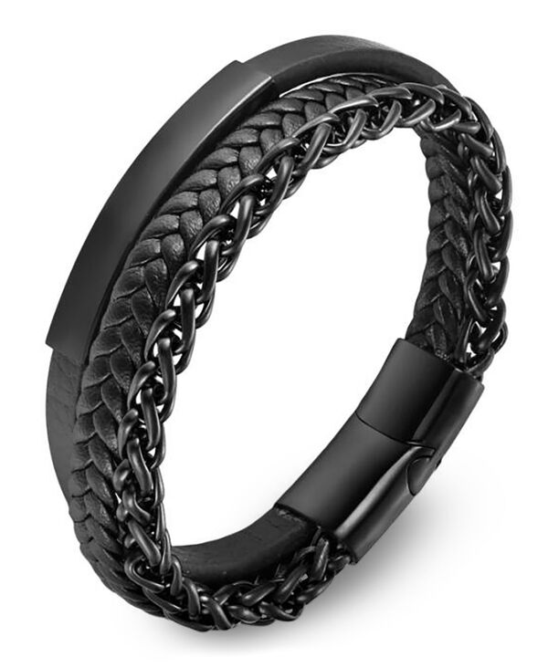 【送料無料】 ローナ サットン メンズ ブレスレット・バングル・アンクレット アクセサリー Men's Lexor Black Leather & Stainless Steel Bracelet Black｜ReVida 店