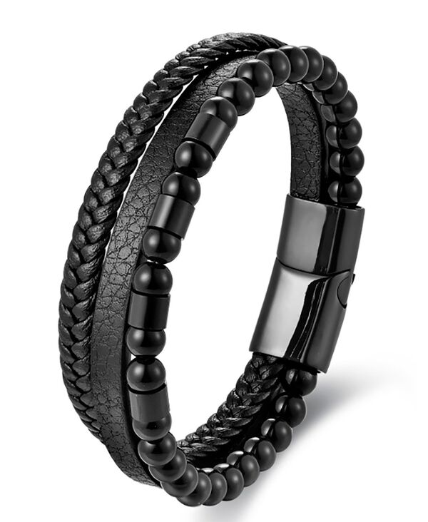 【送料無料】 ローナ サットン メンズ ブレスレット・バングル・アンクレット アクセサリー Men's Nero Leather & Stainless Steel Bracelet Black