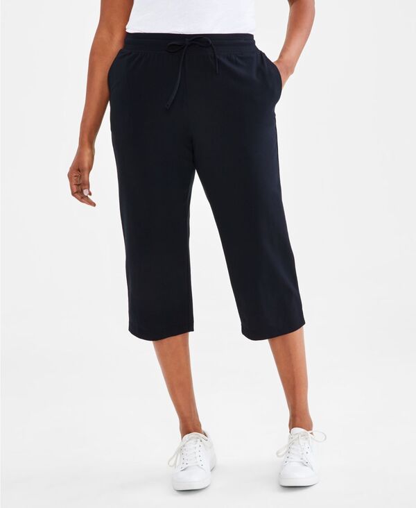 【送料無料】 スタイルアンドコー レディース カジュアルパンツ ボトムス Petite Solid-Knit Mid-Rise Capri Pants Deep Black｜ReVida 店
